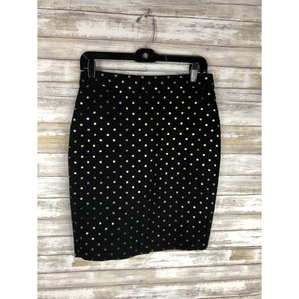 J.CREW THE PENCIL‎ SKIRT BLACK METALLIC GOLD DOTS Size 2